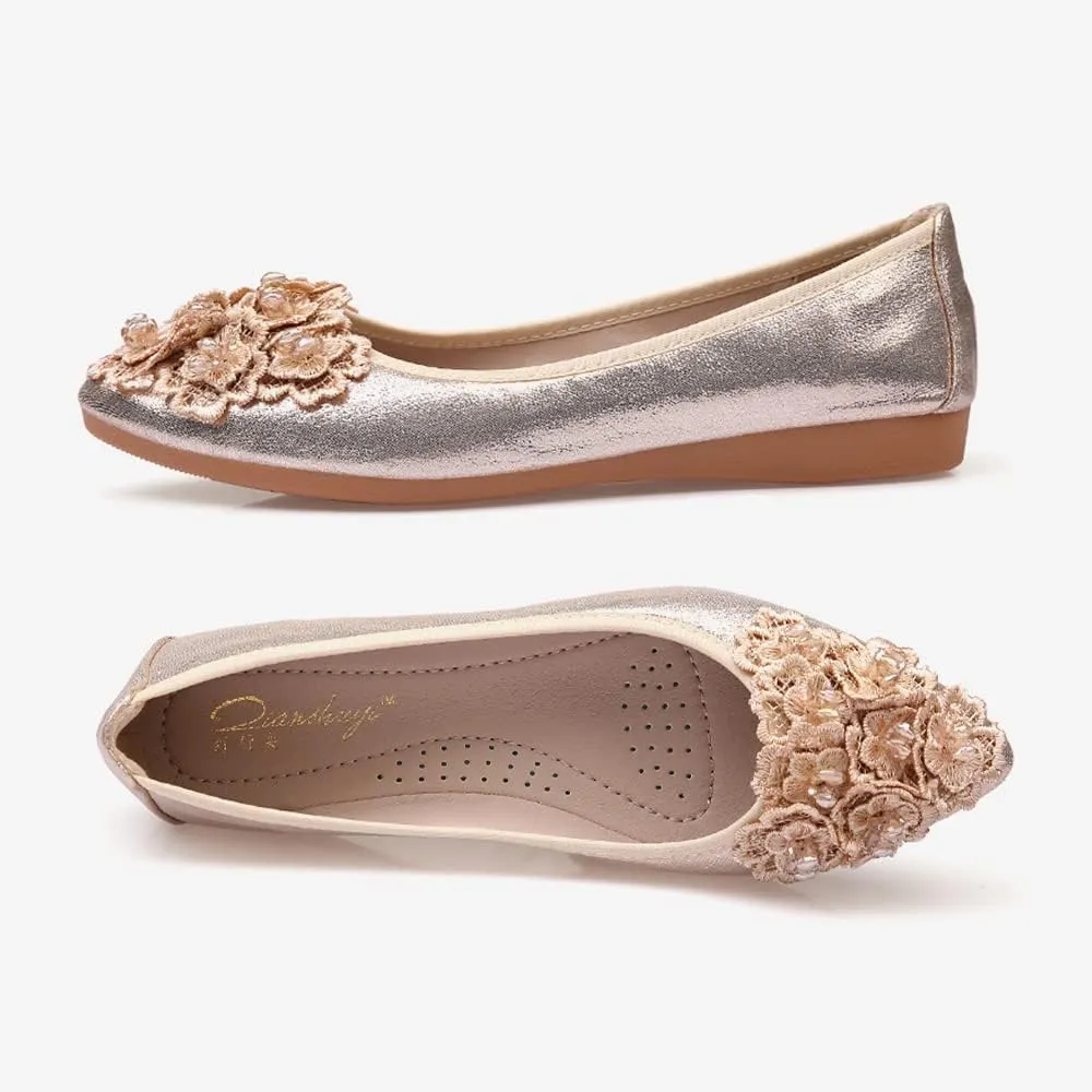 Women's Ballet Flats Foldable Casual Sparkly Rhinestone Wedding Ballerina Shoes Comfort Slip on Walking Flat Shoes