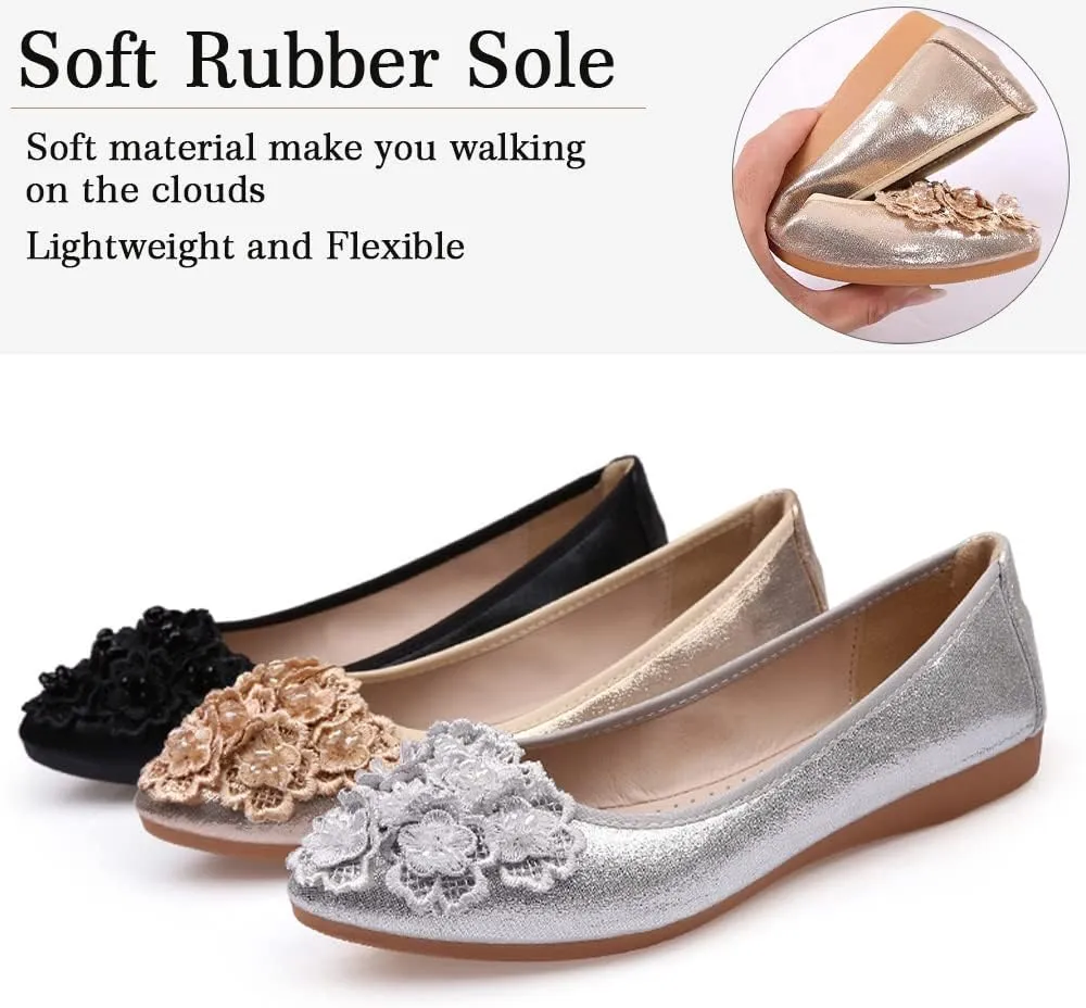 Women's Ballet Flats Foldable Casual Sparkly Rhinestone Wedding Ballerina Shoes Comfort Slip on Walking Flat Shoes