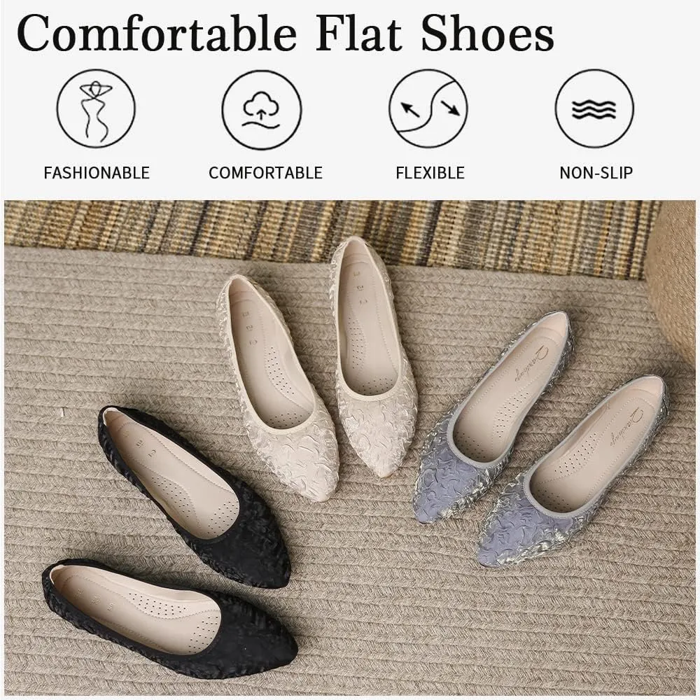Women's Ballet Flats Foldable Casual Sparkly Rhinestone Wedding Comfort Slip on Walking Flat Shoes Ballerina Shoes
