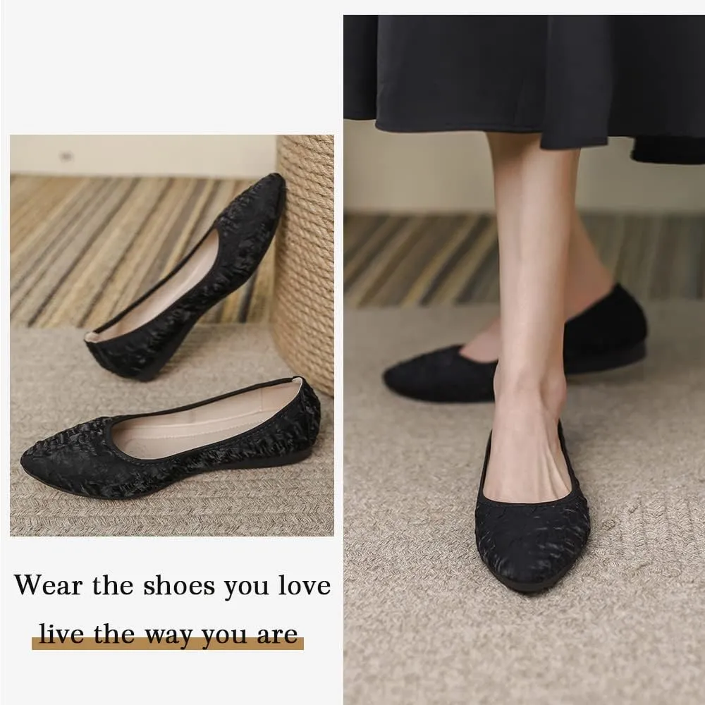 Women's Ballet Flats Foldable Casual Sparkly Rhinestone Wedding Comfort Slip on Walking Flat Shoes Ballerina Shoes