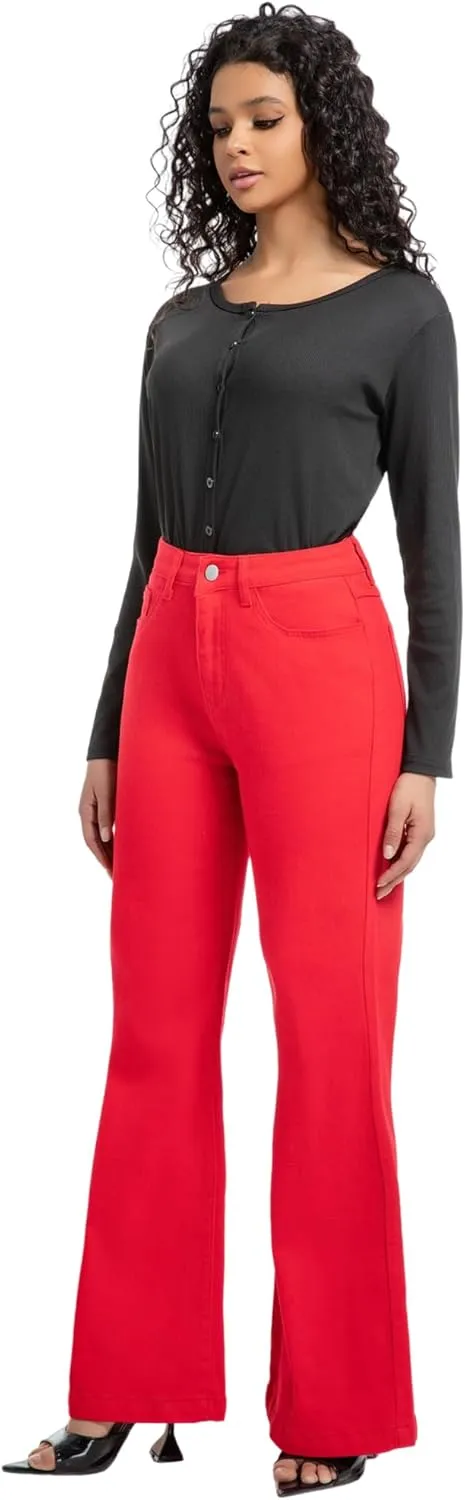 Women's Bell Bottom Jeans High Waisted Stretchy Curvy Flare Denim Pants
