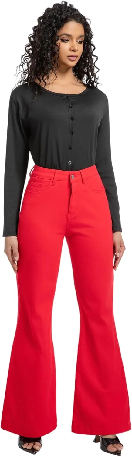 Women's Bell Bottom Jeans High Waisted Stretchy Curvy Flare Denim Pants