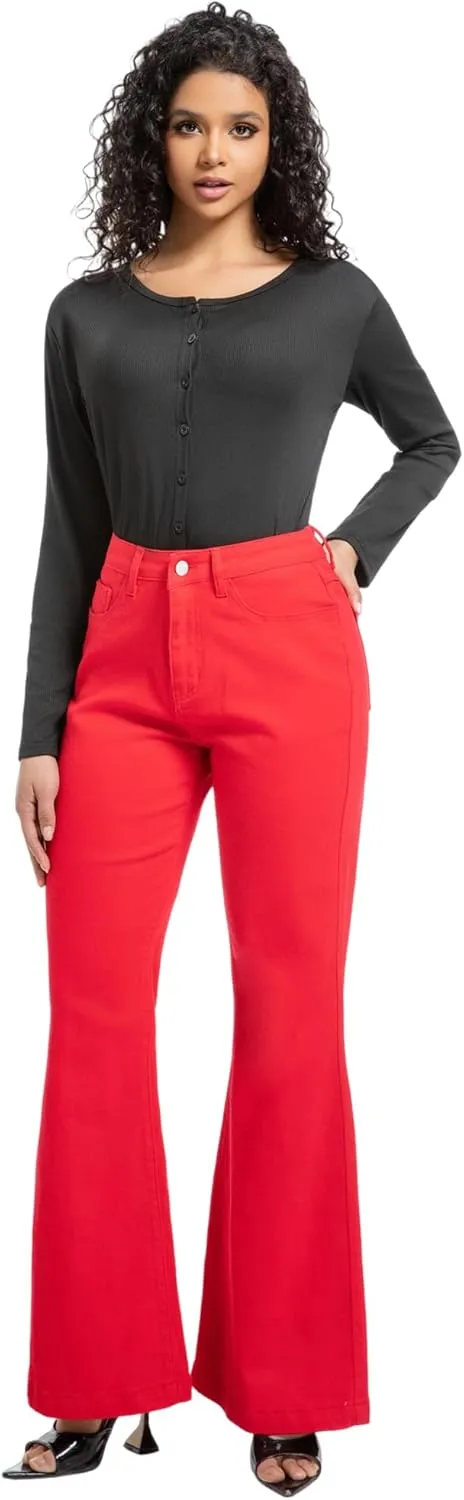 Women's Bell Bottom Jeans High Waisted Stretchy Curvy Flare Denim Pants