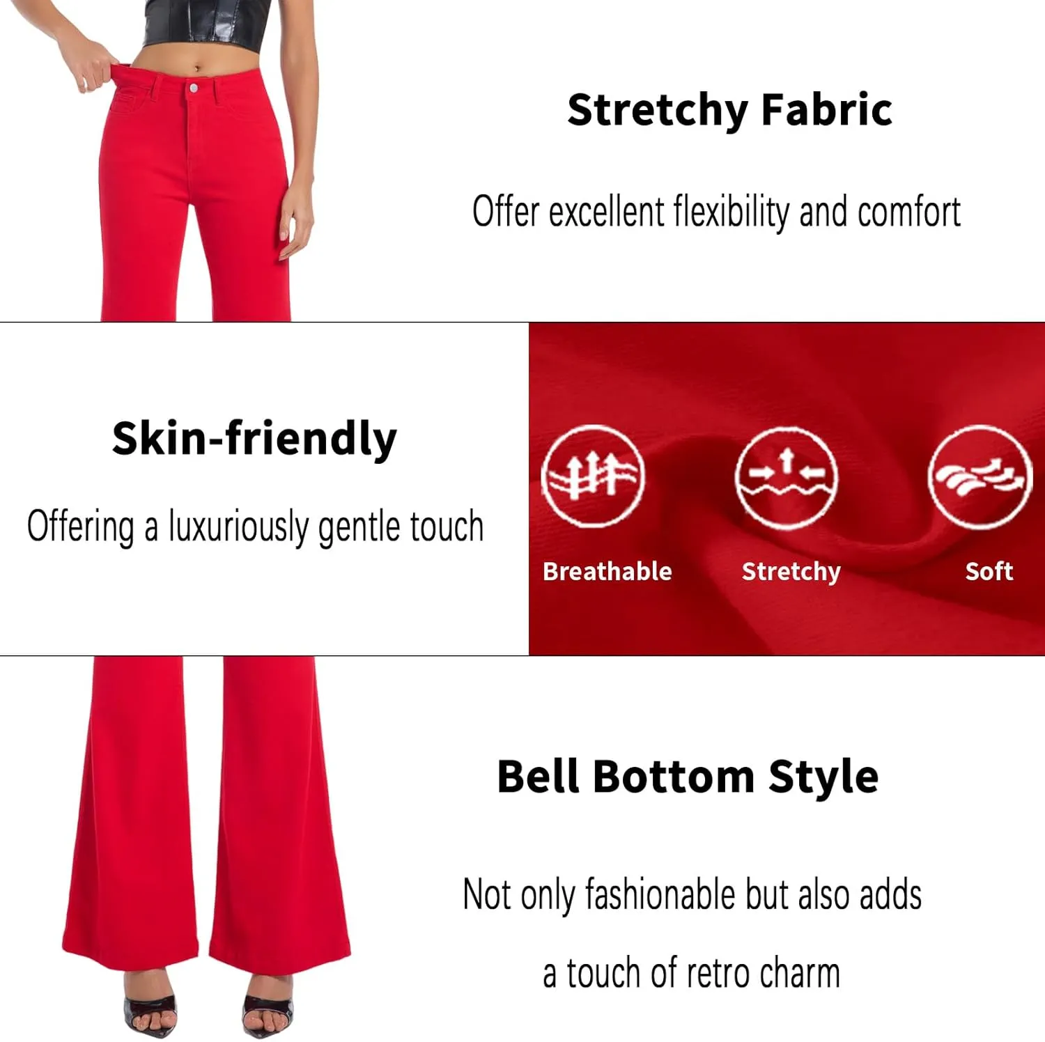 Women's Bell Bottom Jeans High Waisted Stretchy Curvy Flare Denim Pants