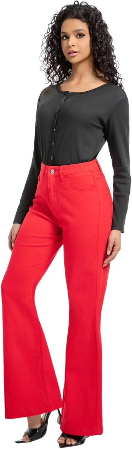 Women's Bell Bottom Jeans High Waisted Stretchy Curvy Flare Denim Pants