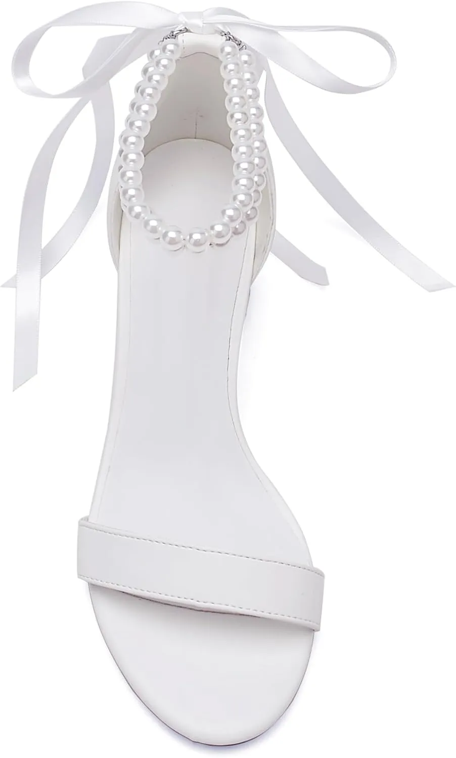 Women's Block Heels Pearl Wedding Shoes for Bride, Open Toe Chunky Low Heel Bridal Shoes