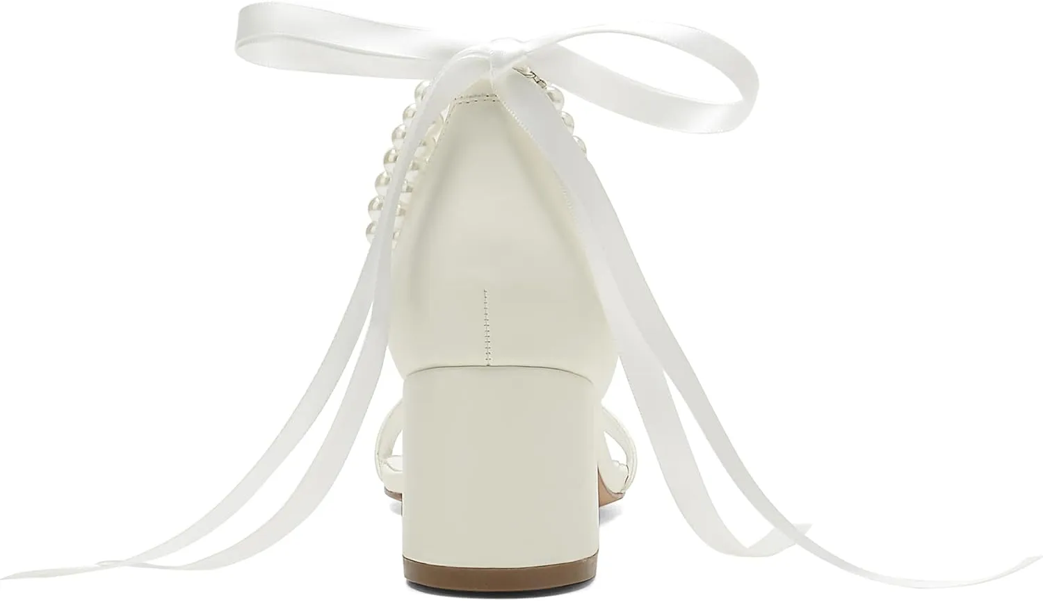 Women's Block Heels Pearl Wedding Shoes for Bride, Open Toe Chunky Low Heel Bridal Shoes