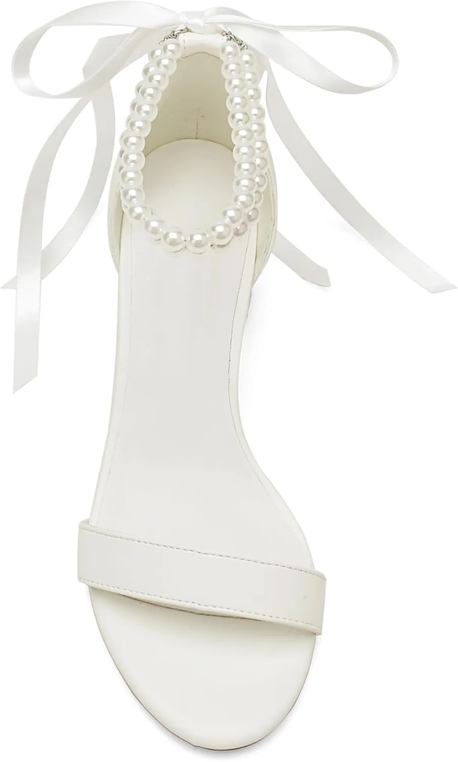 Women's Block Heels Pearl Wedding Shoes for Bride, Open Toe Chunky Low Heel Bridal Shoes