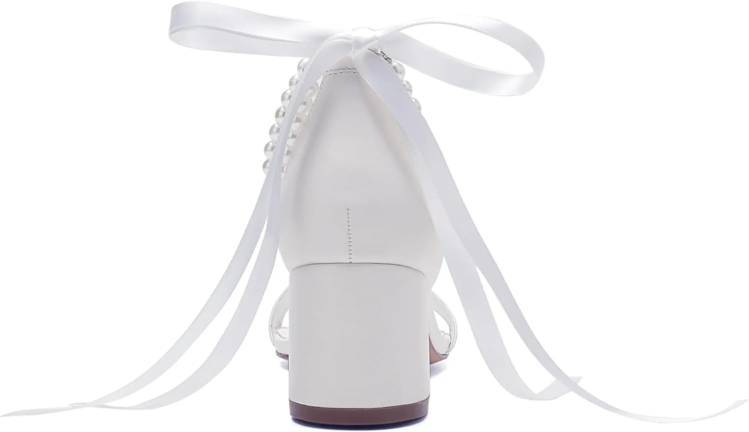 Women's Block Heels Pearl Wedding Shoes for Bride, Open Toe Chunky Low Heel Bridal Shoes