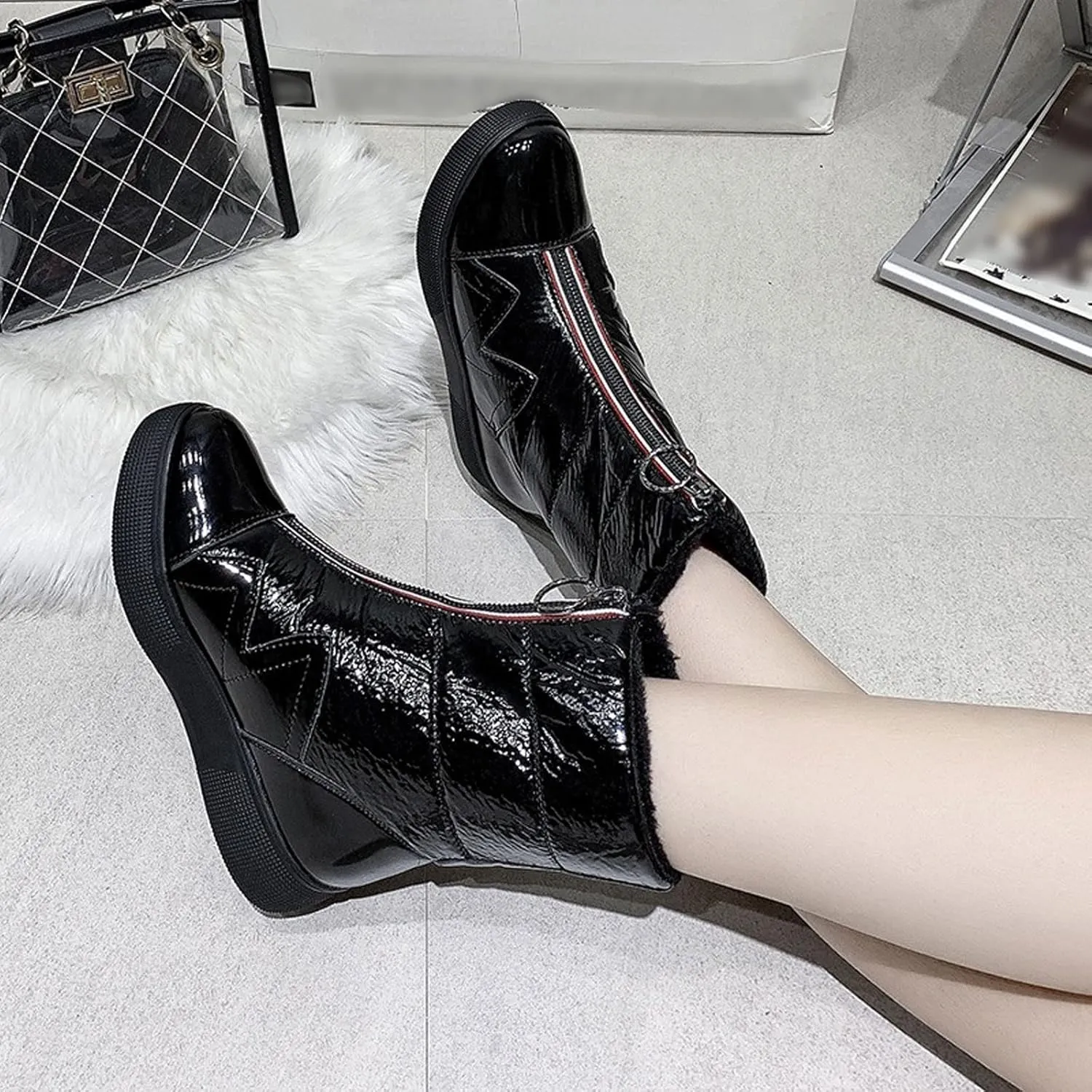 Womens Boots Winter Snow Boots Plush Fur Women Boots Flat Heels Fashion Warm Boots Womens Designer Boots Ankle Zipper Platform Shoes