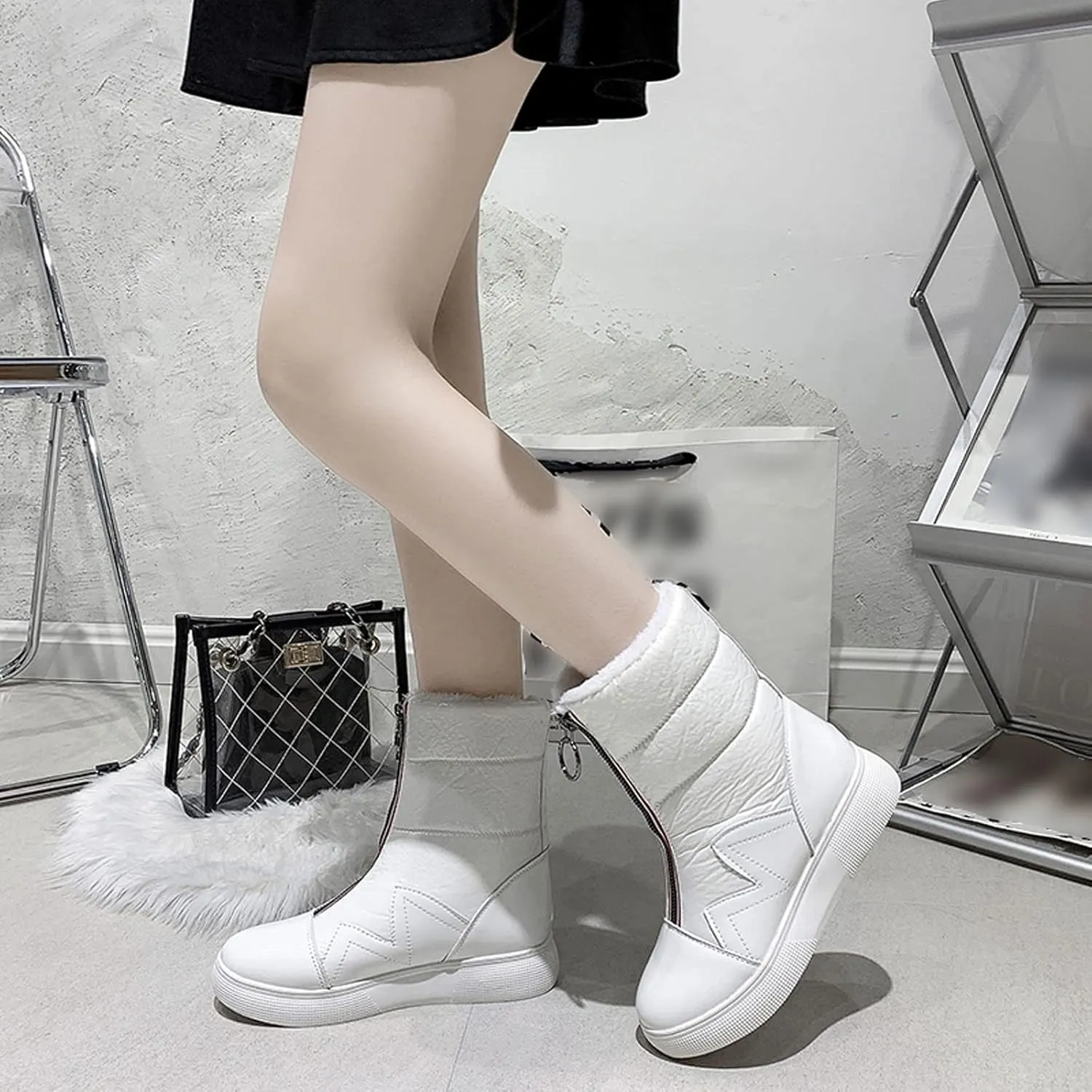Womens Boots Winter Snow Boots Plush Fur Women Boots Flat Heels Fashion Warm Boots Womens Designer Boots Ankle Zipper Platform Shoes