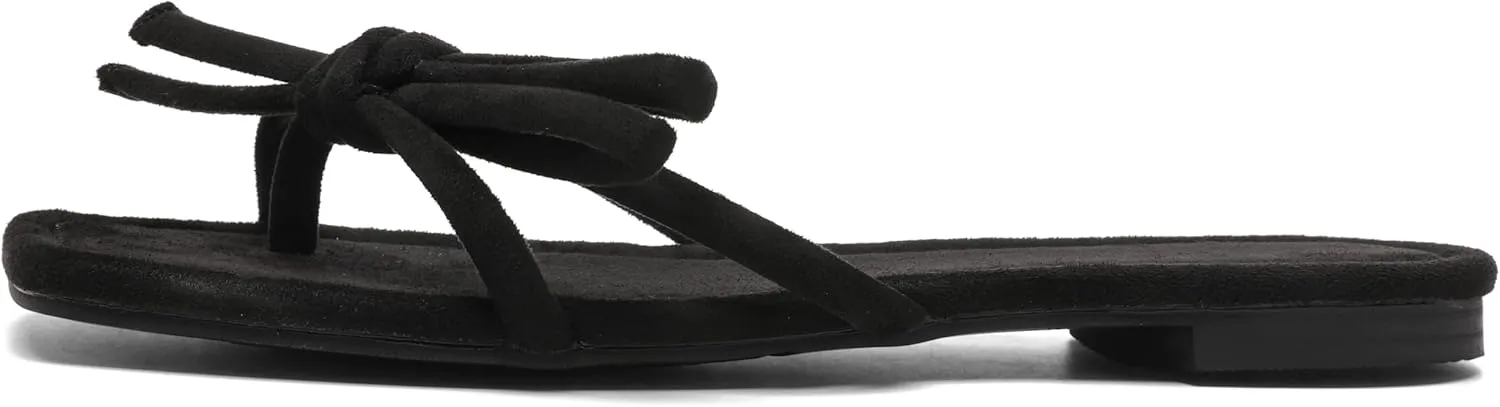 Women's Bow Flat Summer Flip Flop Sandals,Ladies brown Comfortable Square Toe Slide on Slippers Strappy Slides Trendy Dressy Casual Fancy Beach Holiday Outdoor Shoe