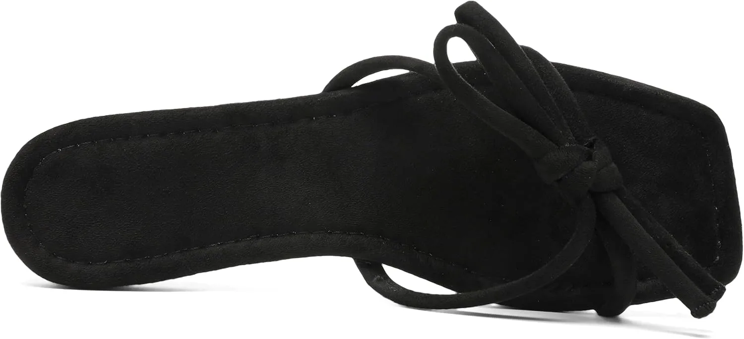 Women's Bow Flat Summer Flip Flop Sandals,Ladies brown Comfortable Square Toe Slide on Slippers Strappy Slides Trendy Dressy Casual Fancy Beach Holiday Outdoor Shoe