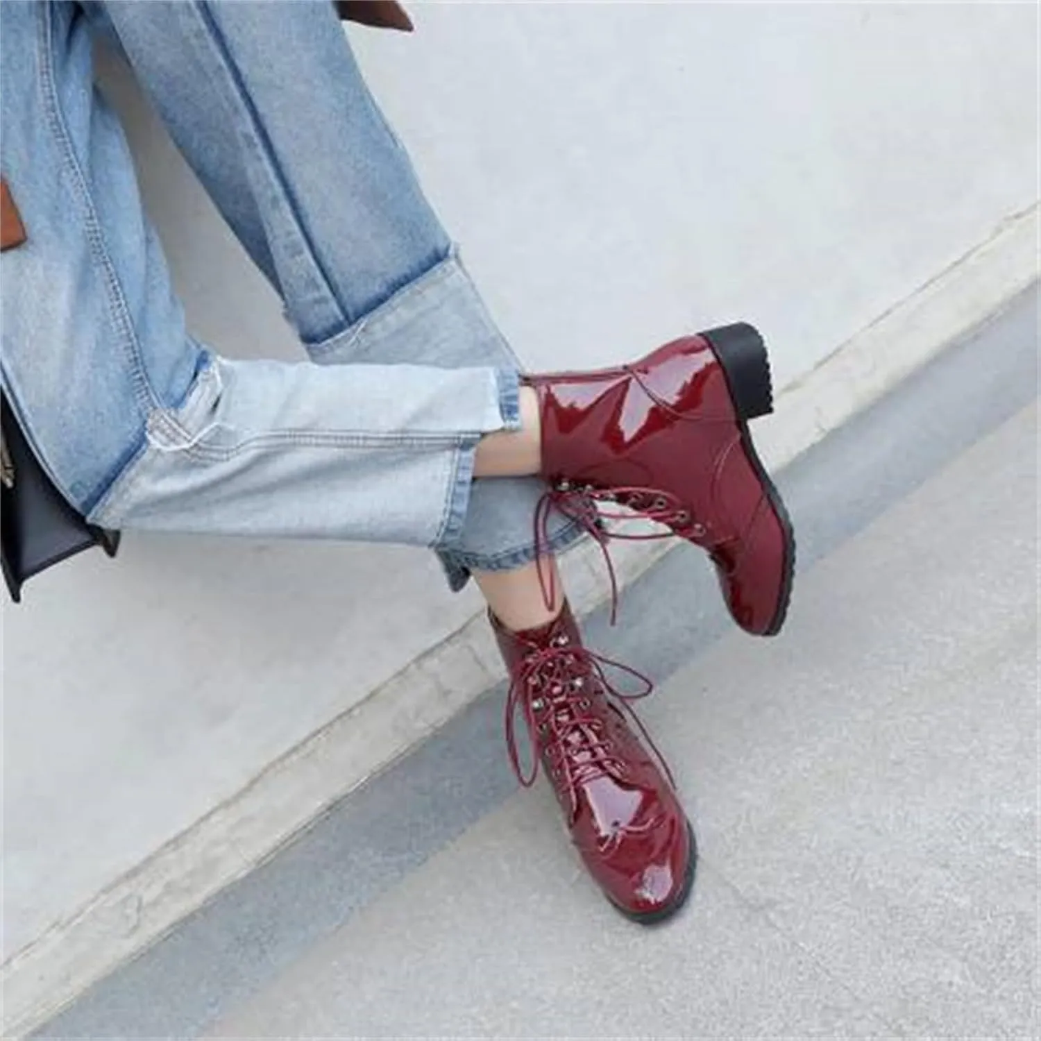 Women's Brogue Combat Ankle High Booties Platform Mid Block Heeled Pointed Toe Formal Lace Up Elegant Business Dress Bridal Church Boots Warm Winter Fall Comfy Shoes