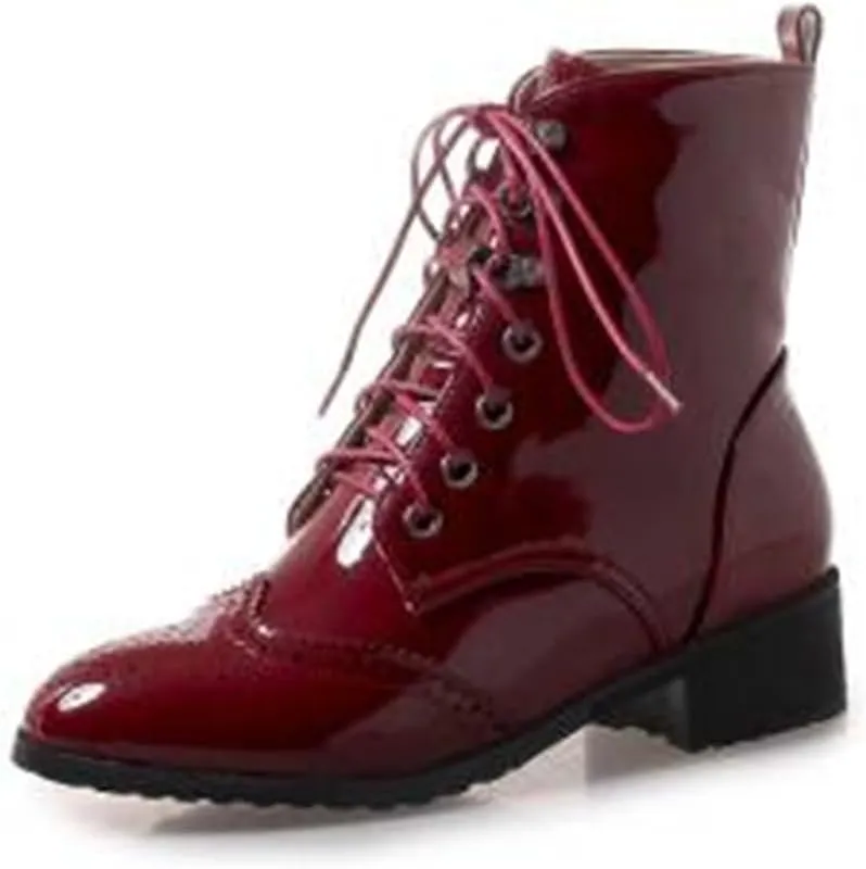Women's Brogue Combat Ankle High Booties Platform Mid Block Heeled Pointed Toe Formal Lace Up Elegant Business Dress Bridal Church Boots Warm Winter Fall Comfy Shoes