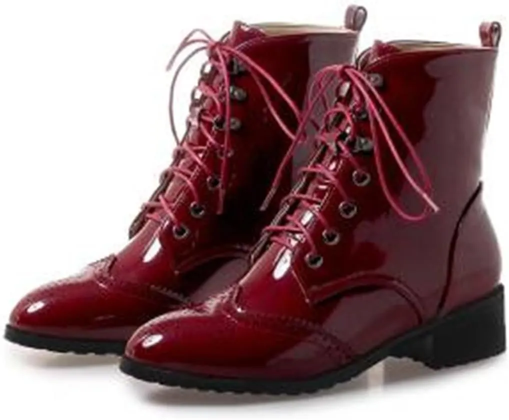 Women's Brogue Combat Ankle High Booties Platform Mid Block Heeled Pointed Toe Formal Lace Up Elegant Business Dress Bridal Church Boots Warm Winter Fall Comfy Shoes