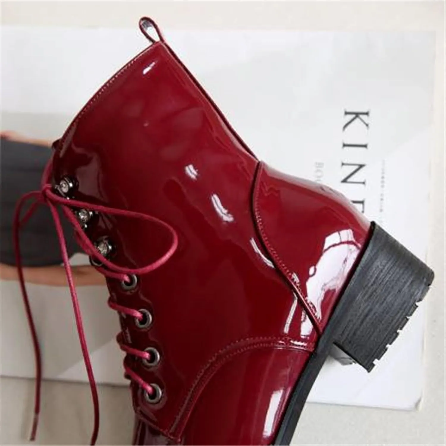 Women's Brogue Combat Ankle High Booties Platform Mid Block Heeled Pointed Toe Formal Lace Up Elegant Business Dress Bridal Church Boots Warm Winter Fall Comfy Shoes