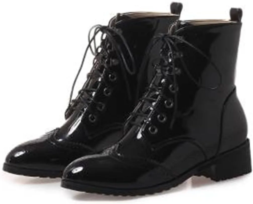 Women's Brogue Combat Ankle High Booties Platform Mid Block Heeled Pointed Toe Formal Lace Up Elegant Business Dress Bridal Church Boots Warm Winter Fall Comfy Shoes