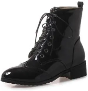 Women's Brogue Combat Ankle High Booties Platform Mid Block Heeled Pointed Toe Formal Lace Up Elegant Business Dress Bridal Church Boots Warm Winter Fall Comfy Shoes