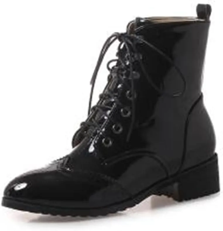Women's Brogue Combat Ankle High Booties Platform Mid Block Heeled Pointed Toe Formal Lace Up Elegant Business Dress Bridal Church Boots Warm Winter Fall Comfy Shoes