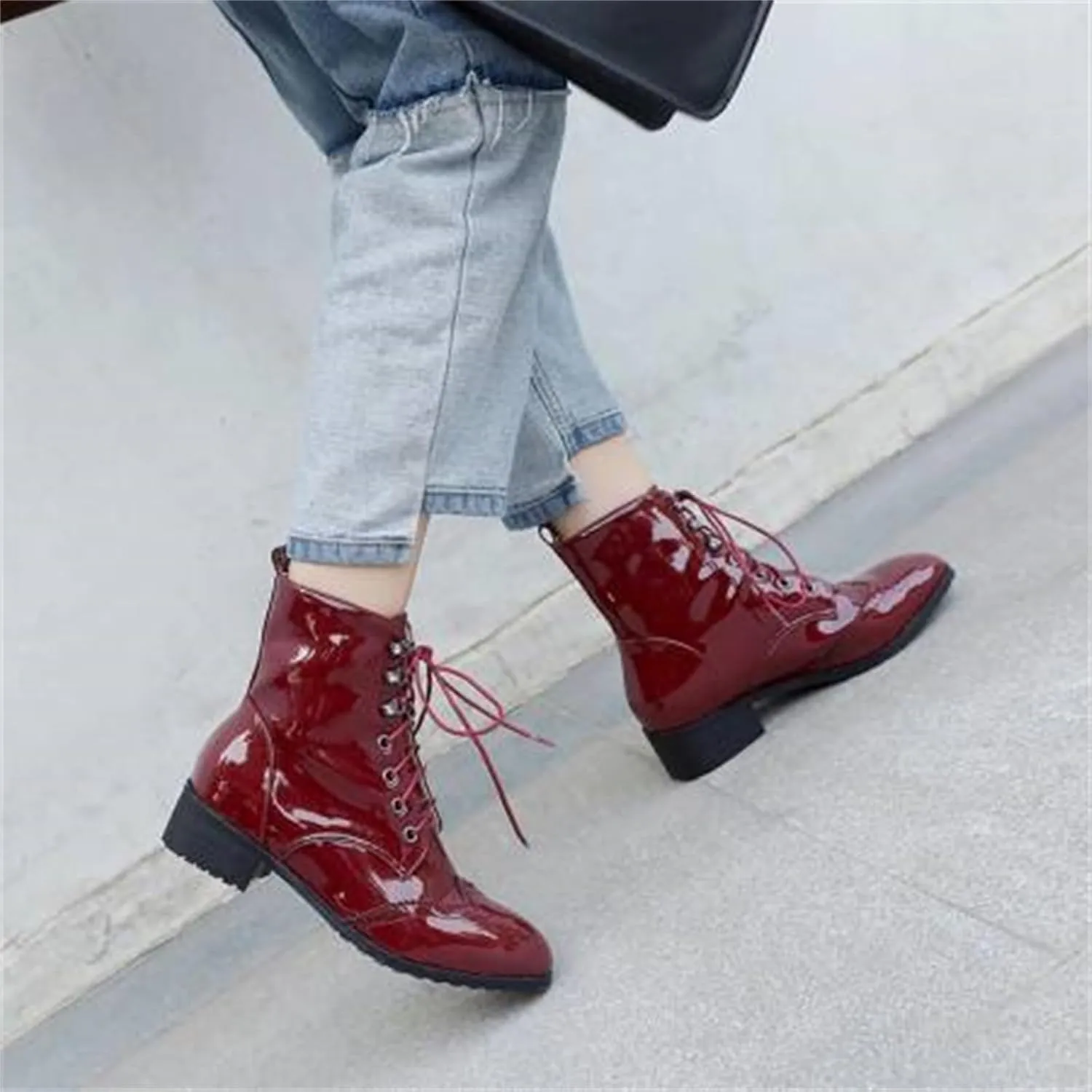 Women's Brogue Combat Ankle High Booties Platform Mid Block Heeled Pointed Toe Formal Lace Up Elegant Business Dress Bridal Church Boots Warm Winter Fall Comfy Shoes