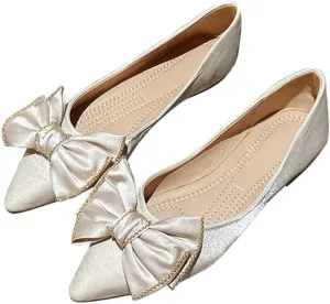 Women's Casual Shiny Ballets Closed Toe Simple Flats Shoes Pointed Toe Dress Flats