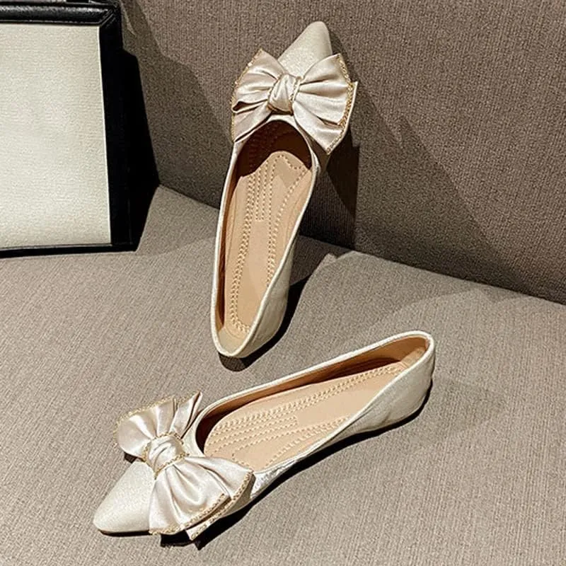 Women's Casual Shiny Ballets Closed Toe Simple Flats Shoes Pointed Toe Dress Flats