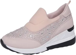 Women's Casual Shoes Fashion Rhinestones Platform Wedge Slip-on Sneakers Classic Comfort Low Top Walking Booties