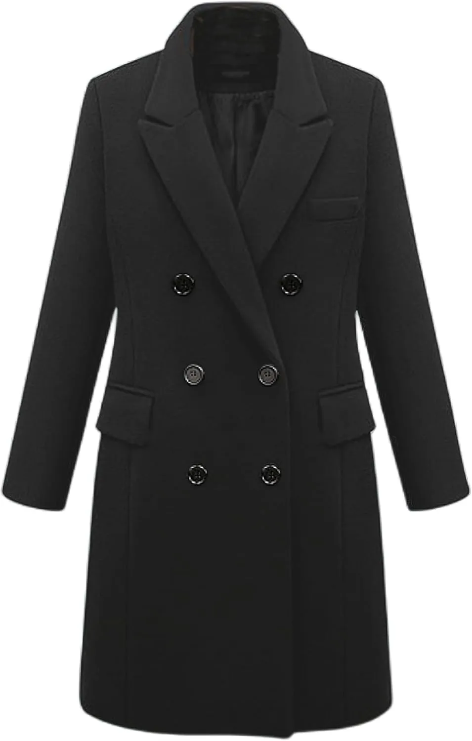 Women's Classic Notched Lapel Double-Breasted Warm Pea Coat Overcoat with Pockets