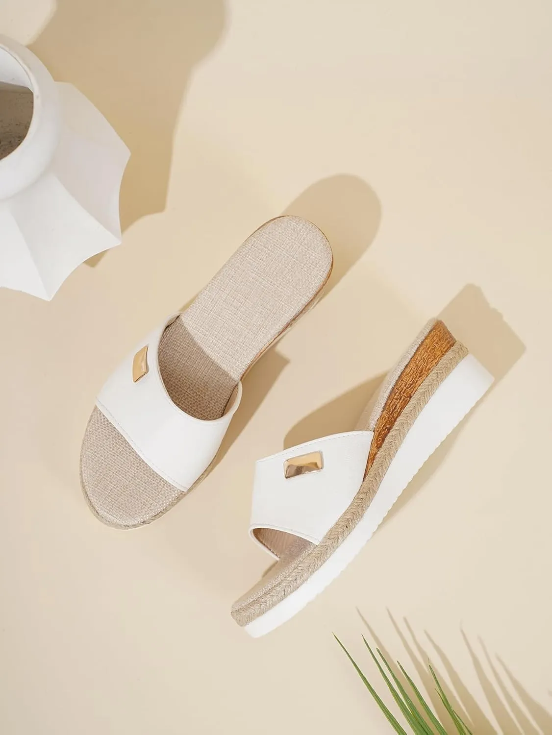 Women's Comfortable Peep Toe Platform Slides Backless Espadrille Slide Sandals Flatform Slides Slip on Platform Wedge Slide Sandals Arch Support for Walking