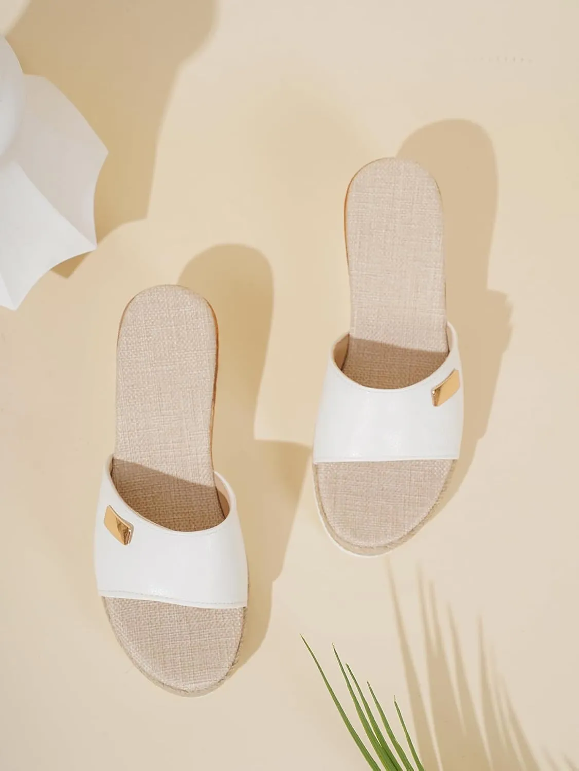 Women's Comfortable Peep Toe Platform Slides Backless Espadrille Slide Sandals Flatform Slides Slip on Platform Wedge Slide Sandals Arch Support for Walking