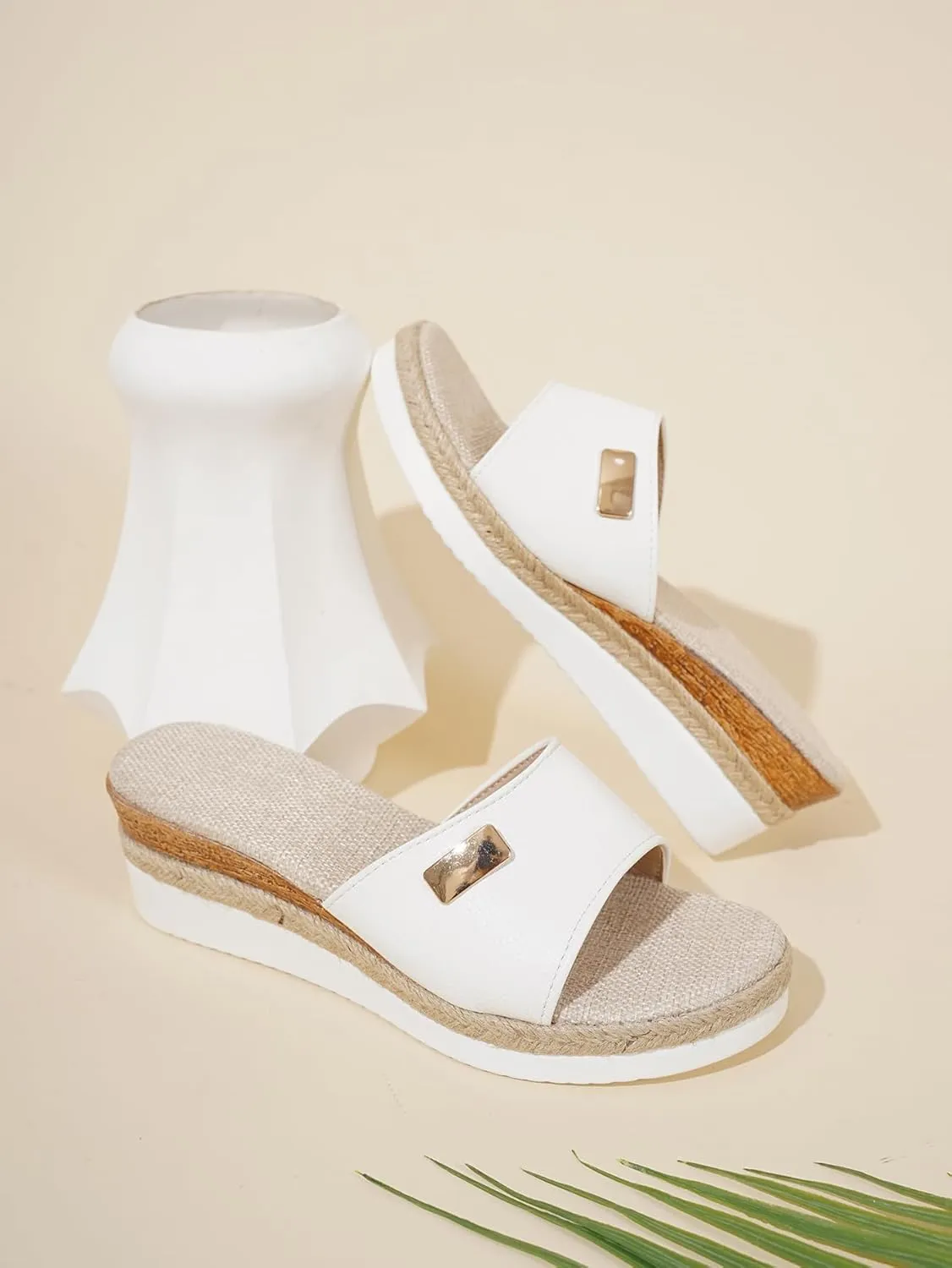 Women's Comfortable Peep Toe Platform Slides Backless Espadrille Slide Sandals Flatform Slides Slip on Platform Wedge Slide Sandals Arch Support for Walking