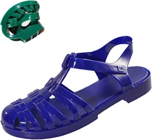 Women's Crystal Jelly Low Heel Sandals,Summer New Closed Toe Slingback Ankle Strap Sheer Soft Fisherman Beach Shoes