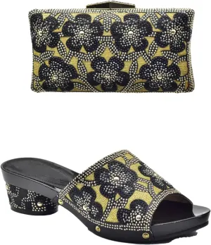 Women's EN8 Color Nigerian Shoe & Bag Set - Italian Rhinestone Pumps & Matching Clutch for African Weddings
