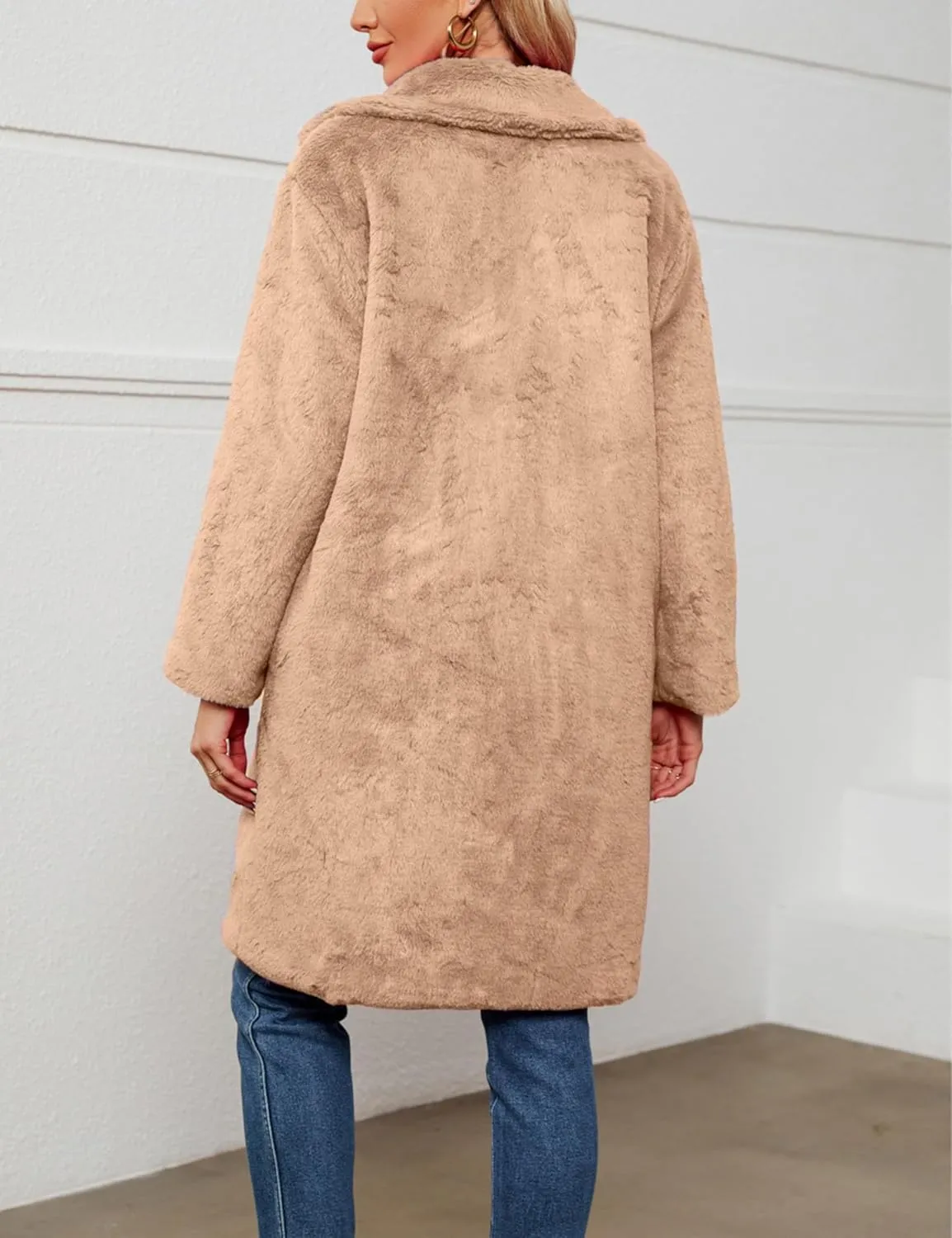 Women's Faux Fur Coat Fuzzy Warm Winter Long Fur Jackets Cardigan Outerwear with Pockets Overcoat