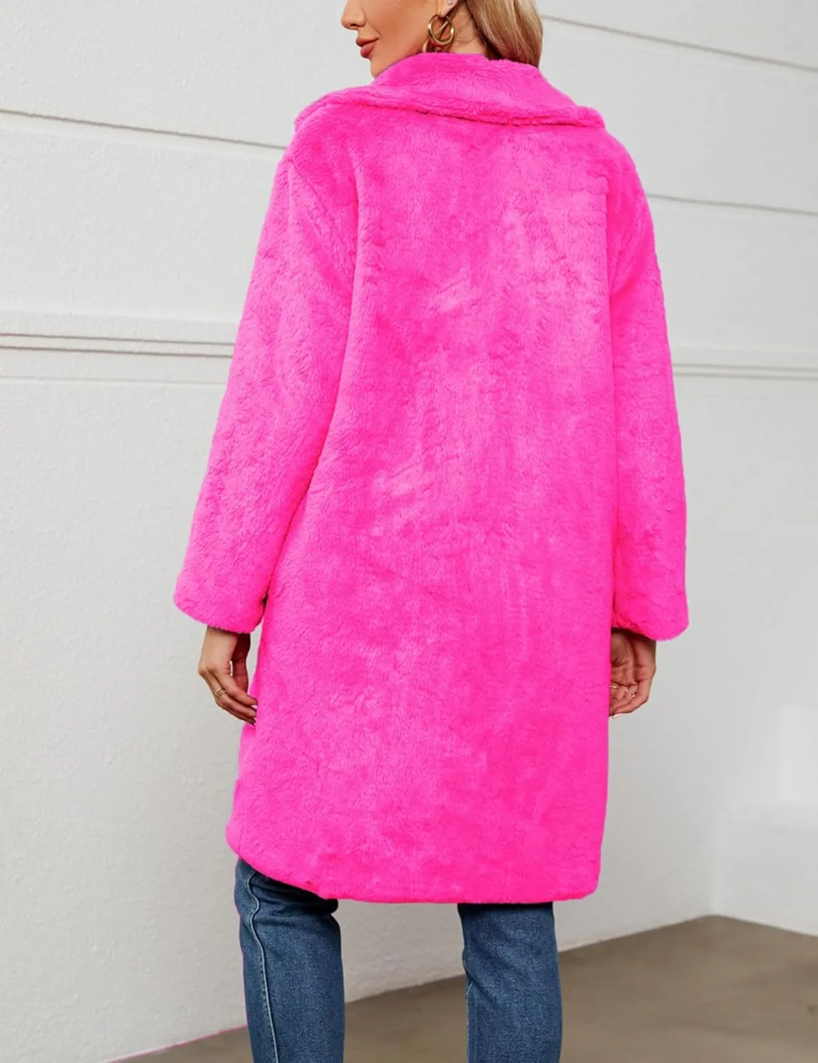 Women's Faux Fur Coat Fuzzy Warm Winter Long Fur Jackets Cardigan Outerwear with Pockets Overcoat