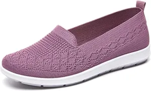 Women's Flat Breathable Fly Woven Mesh Sneakers,Casual Fashion Non-Slip Walking Shoes Comfortable Soft Sole Slip-on Loafers Tennis Shoes