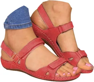 Women’s Flat Sandals Comfortable Open Toe Elastic Ankle Strap Slip on Comfy Low Wedge Sandals Slingback Walking Sandals