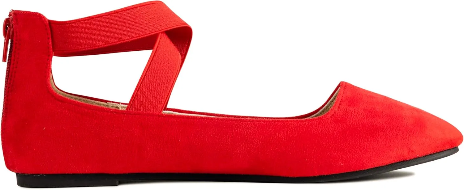 Women's Flats Comfortable Fashion Shoes for Women with Elastic Ankle Straps Dressy Ballerina Style Closed Toe s for Women Casual Flat