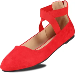 Women's Flats Comfortable Fashion Shoes for Women with Elastic Ankle Straps Dressy Ballerina Style Closed Toe s for Women Casual Flat