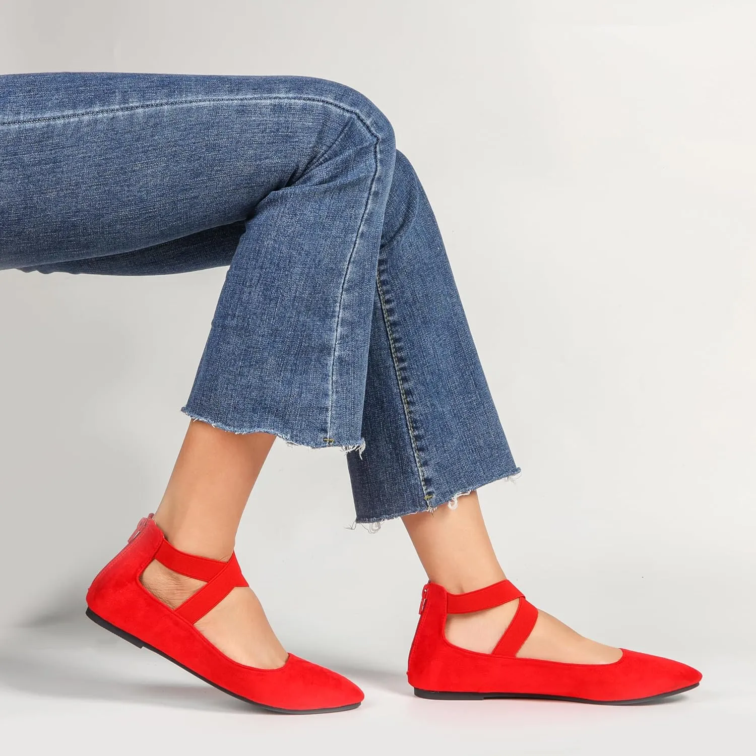 Women's Flats Comfortable Fashion Shoes for Women with Elastic Ankle Straps Dressy Ballerina Style Closed Toe s for Women Casual Flat