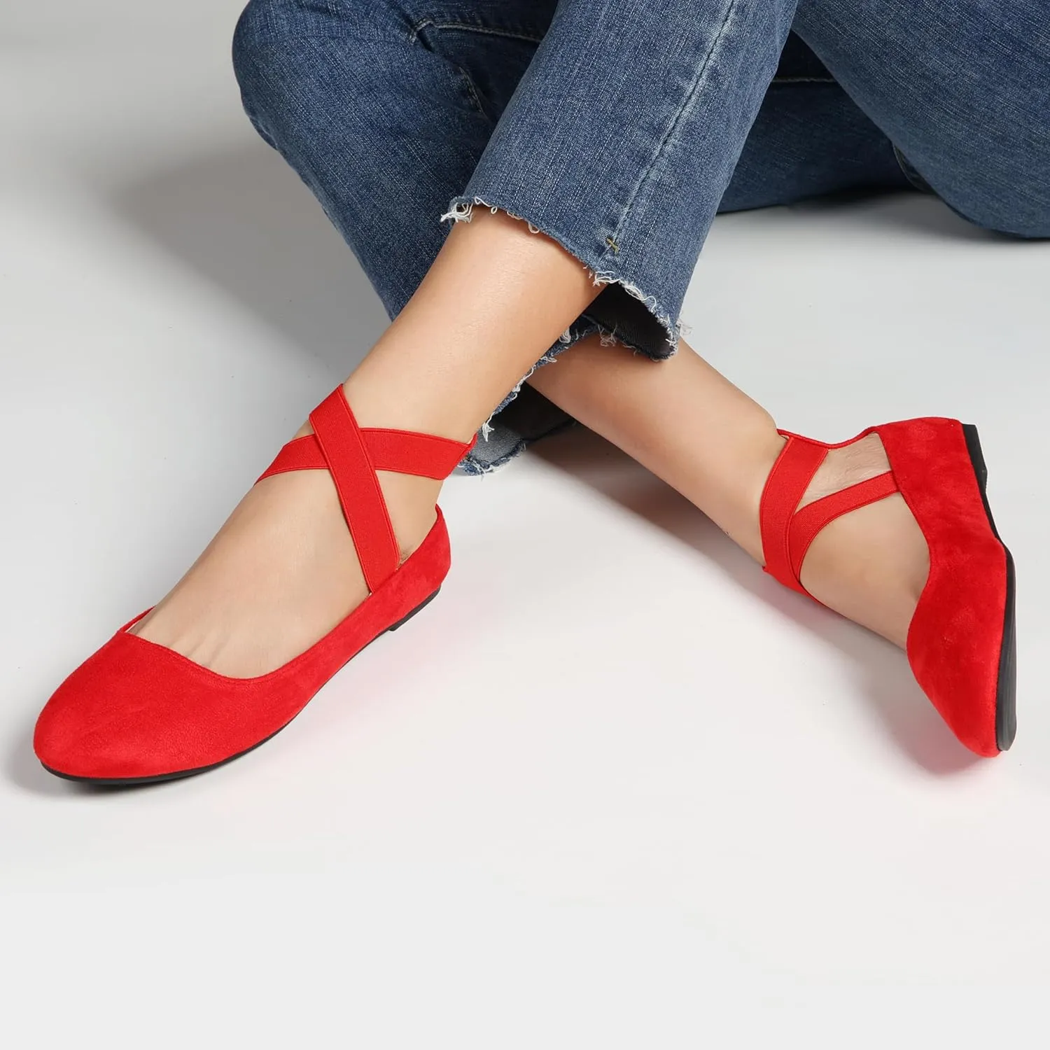Women's Flats Comfortable Fashion Shoes for Women with Elastic Ankle Straps Dressy Ballerina Style Closed Toe s for Women Casual Flat