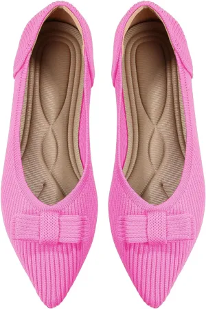 Women's Flats Pointed Toe Ballet Shoes with Bow Comfortable Knit Dressy Flat