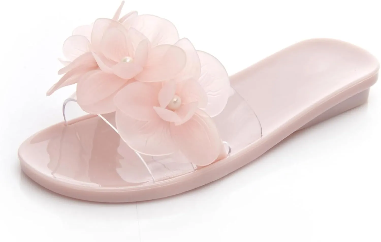 Women's Flower Transparent Jelly Slide Sandals Summer Open Toes Slip-On Flat Beach Slippers Casual Non-Slip Sandals Indoor and Outdoor