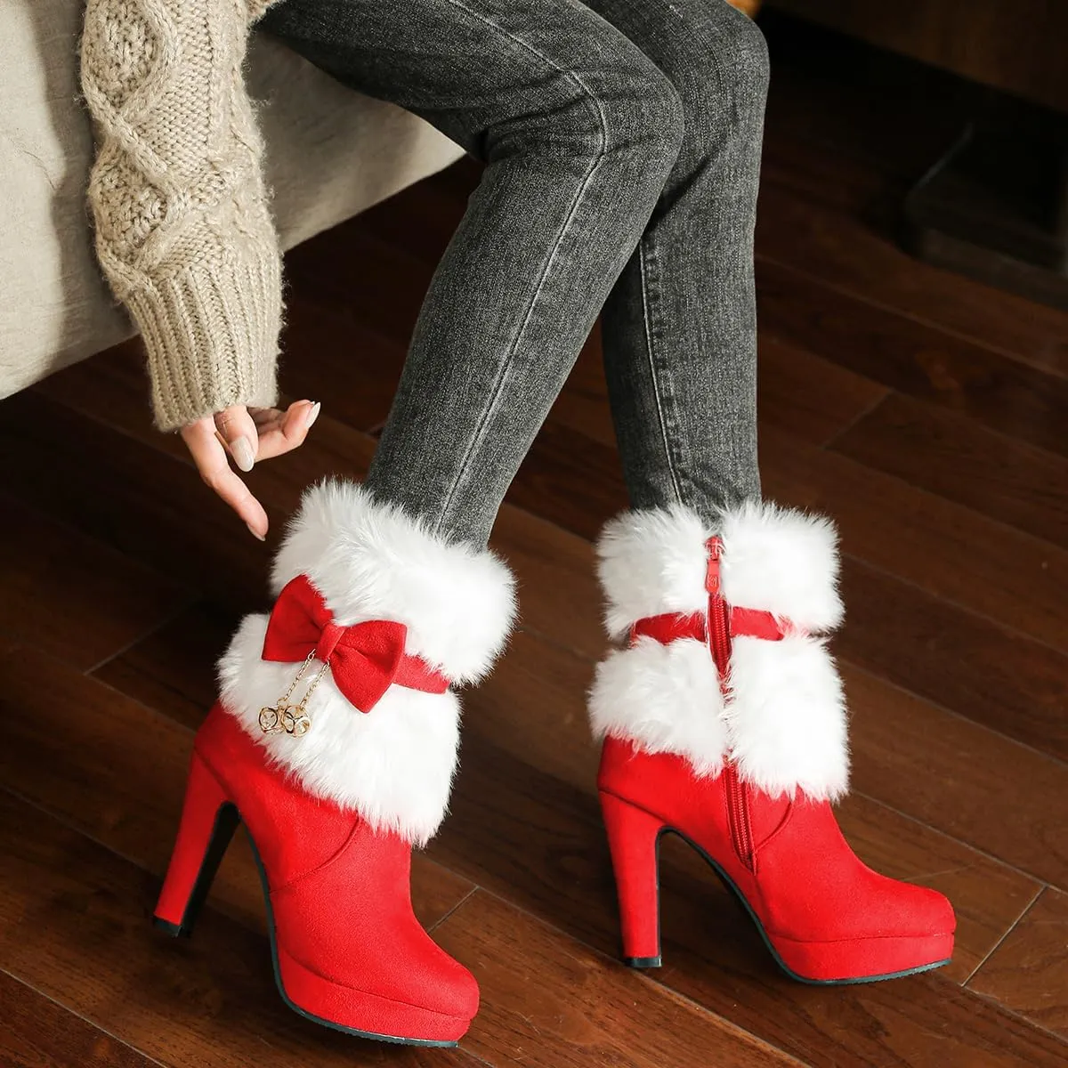 Women's Fur Lined Christmas Ankle Boots