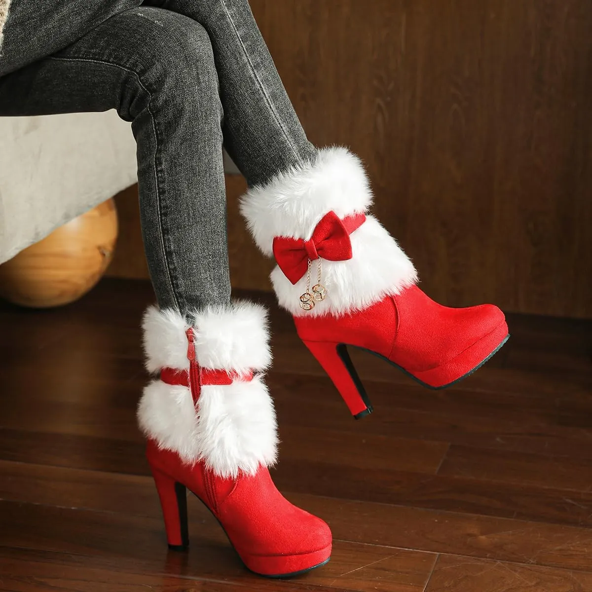 Women's Fur Lined Christmas Ankle Boots