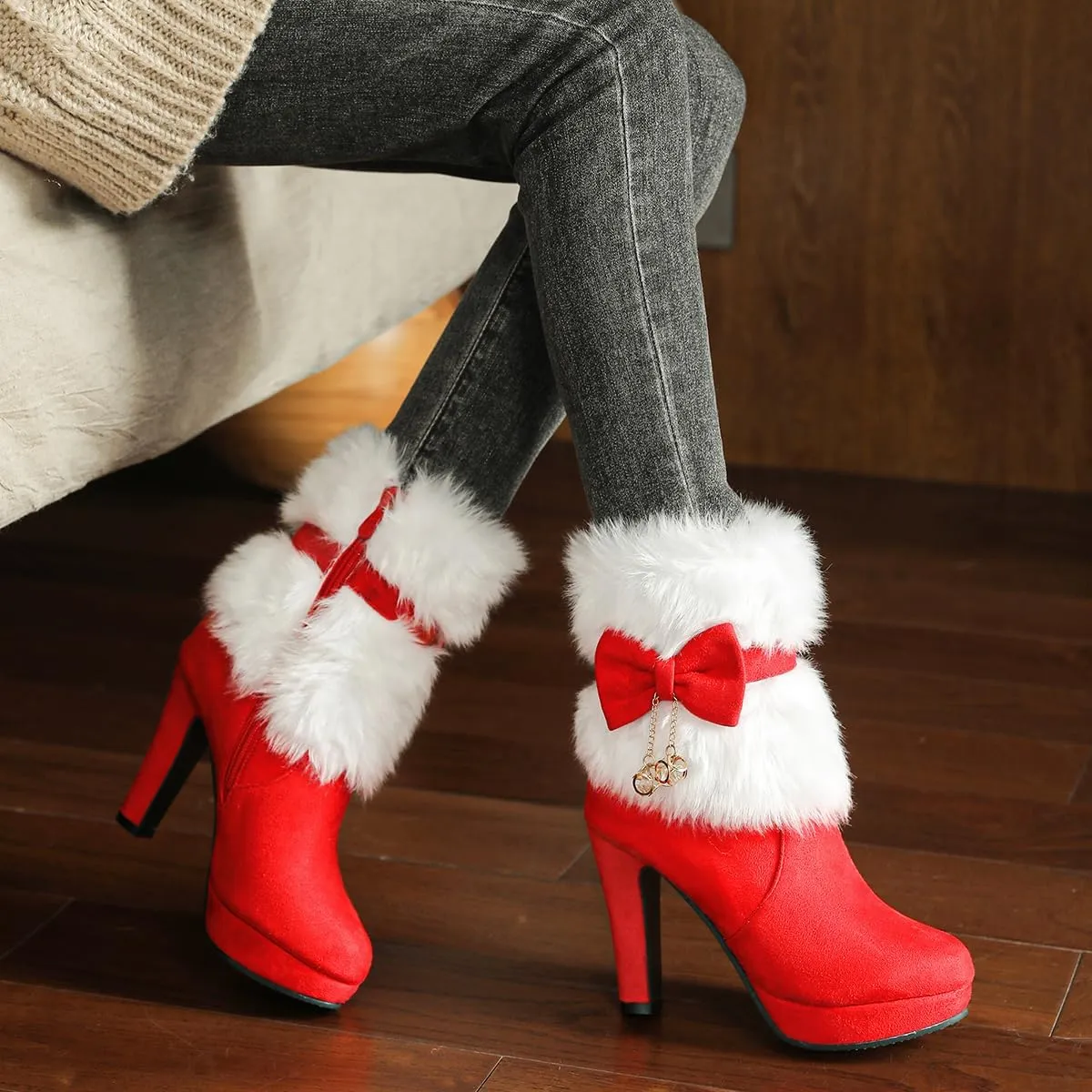 Women's Fur Lined Christmas Ankle Boots