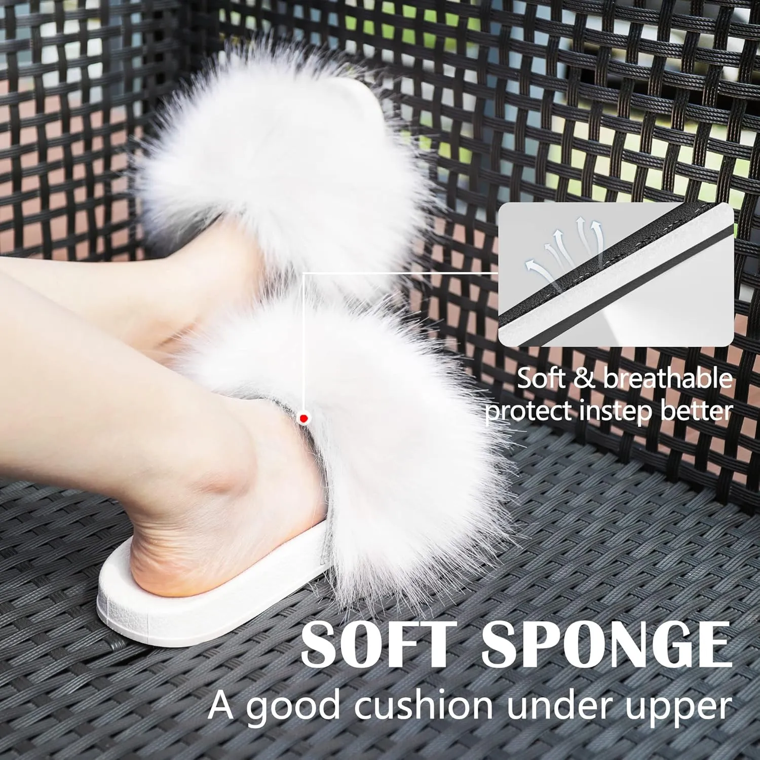 Women's Furry Slides Faux Fur Slides Fuzzy Slippers Fluffy Sandals Outdoor Indoor
