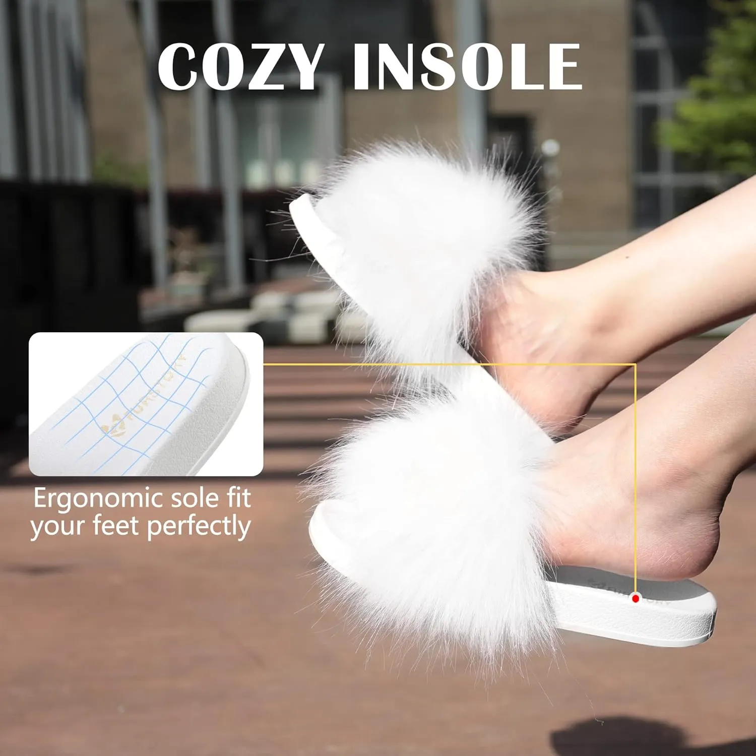 Women's Furry Slides Faux Fur Slides Fuzzy Slippers Fluffy Sandals Outdoor Indoor