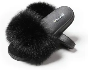 Women's Furry Slides Faux Fur Slides Fuzzy Slippers Fluffy Sandals Outdoor Indoor